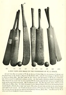 W G Grace, some of his cricket bats and balls W G Grace, some of his cricket bats and balls