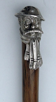 Walking cane with solid silver Bairnsfather Old Bill ha Walking cane with solid silver Bairnsfather Old Bill ha