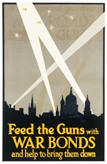 <b class=qtipBold><figcaption>War Bonds Wwi Poster</figcaption></b><br>World War One poster encouraging the public to invest in war bonds to help buy guns and "bring them down" (presumably Zeppelins).<br><em>© Mary Evans Picture Library 2015 - https://copyrighthub.org/s0/hub1/creation/maryevans/MaryEvansPictureID/10237031</em> War Bonds Wwi Poster