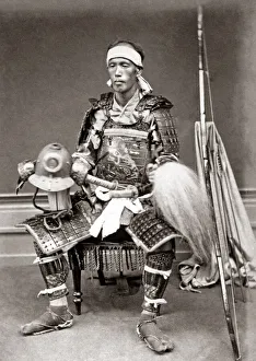 Warrior in armour, Japan, circa 1880s. Date: circa 1880s Warrior in armour, Japan, circa 1880s. Date: circa 1880s