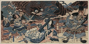 The warrior Fujiwara Hidesato battling the giant centipede The warrior Fujiwara Hidesato battling the giant centipede