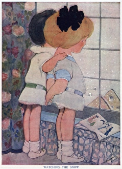 Watching the snow - Two children look at the flakes falling Watching the snow - Two children look at the flakes falling