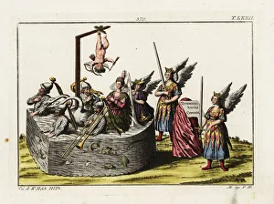 Water-carriage with figure of Cupid hanging by one leg Water-carriage with figure of Cupid hanging by one leg