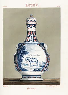Water jug from Rouen, decorated with a vignette Water jug from Rouen, decorated with a vignette