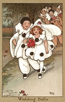 <b class=qtipBold><figcaption>Wedding Bells by Florence Hardy</figcaption></b><br>A boy and girl Pierrot, dressed in white costumes, walk up the aisle arm in arm after getting married.<br><em>© Mary Evans/Peter & Dawn Cope Collection</em> Wedding Bells by Florence Hardy