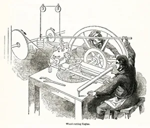 Wheel cutting at a clock factory, Moore and Co, London 1842 Wheel cutting at a clock factory, Moore and Co, London 1842