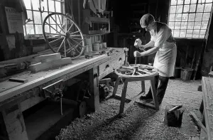 1989 Gallery: Wheelwright makinbg wooden wheels, Blists Hill, Ironbridge
