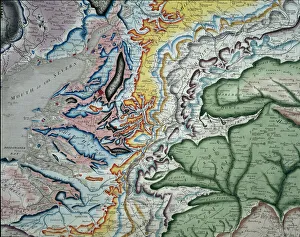 <b class=qtipBold><figcaption>William Smith's geological map</figcaption></b><br>Part of William Smith's geological map of Great Britain, published in 1815. Date:<br><em>© Mary Evans Picture Library 2015 - https://copyrighthub.org/s0/hub1/creation/maryevans/MaryEvansPictureID/10703554</em> William Smith's geological map