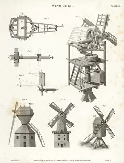 Windmill elevation, plan, side, showing power