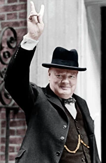 Authors Collection: Winston Churchill - Giving the V for Victory sign