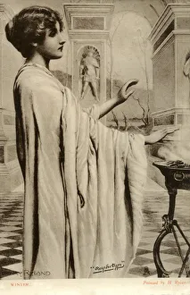 Winter - a Greek or Roman woman warms her hands by a fire Winter - a Greek or Roman woman warms her hands by a fire