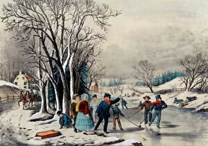 Images Dated 8th September 2011: Winter Pastime with children playing on a frozen pond