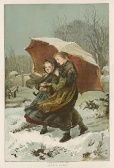 <b class=qtipBold><figcaption>Winter Walk/Graphic Xmas</figcaption></b><br>Two girls walk through a snowy landscape under a large umbrella.<br><em>© Mary Evans Picture Library</em> Winter Walk/Graphic Xmas