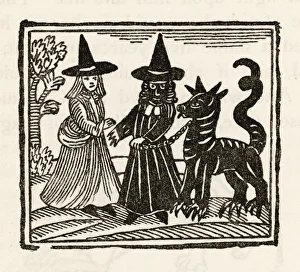 <b class=qtipBold><figcaption>Witches and a Familiar</figcaption></b><br>Two witches and a familiar - the traditional 'Black Dog'<br><em>© Mary Evans Picture Library</em> Witches and a Familiar