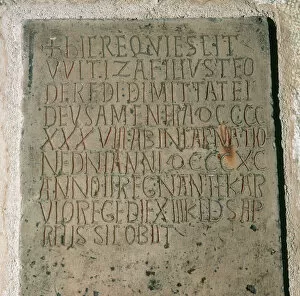 Inscription Gallery: Witiza tombstone. Basilica of Saints Justo and Pastor. Barce