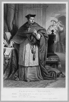 Prints of CARDINAL THOMAS WOLSEY English prelate and statesman Full length engraving Date: 1475 - 1530 Politic Prints: Cardinal Thomas Wolsey Print: Full-length engraving of the English prelate