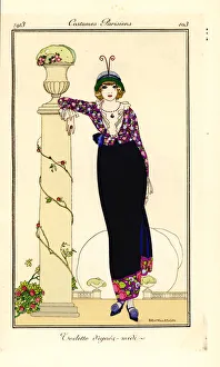 Woman in afternoon outfit leaning on a column, 1913 Woman in afternoon outfit leaning on a column, 1913
