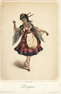 Images Dated 23rd January 2019: Woman in costume as a gypsy girl dancing with castanets