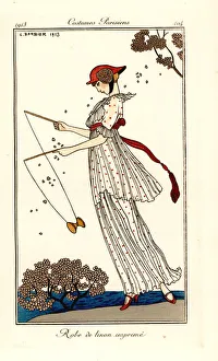 Woman in dress of printed linen playing diabolo, 1913 Woman in dress of printed linen playing diabolo, 1913