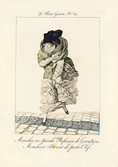 Woman in dress with spiral sleeves, ruffs and flounces Woman in dress with spiral sleeves, ruffs and flounces