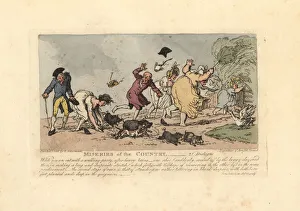 Woman about to fall over with her shoes caught in the mud Woman about to fall over with her shoes caught in the mud
