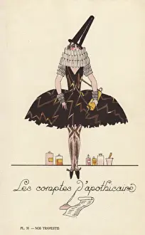 Vintage Fancy Dress Costumes Prints: Woman in fancy dress costume as an apothecarys recipe