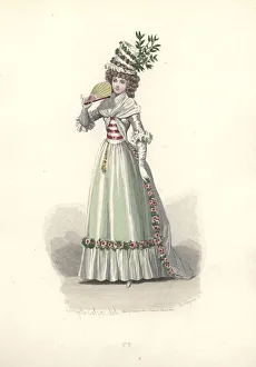 Images Dated 27th January 2019: Woman in flower-trimmed outfit, era of Marie Antoinette