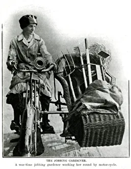 Woman gardener on her motor-cycle 1916 Woman gardener on her motor-cycle 1916