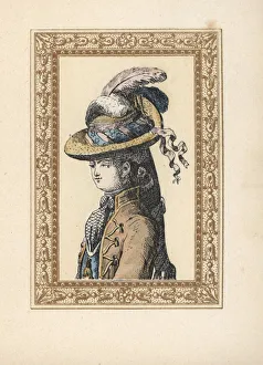 Woman in her hair in a ponytail under a hunting hat Woman in her hair in a ponytail under a hunting hat