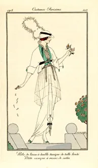 Woman in linen dress with double tunic in embroidered Woman in linen dress with double tunic in embroidered