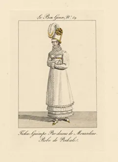 Woman in muslin dress with fichu wimple, and perkale skirt Woman in muslin dress with fichu wimple, and perkale skirt