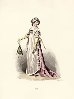 Woman in pansy-coloured dress, apron and shawl Woman in pansy-coloured dress, apron and shawl