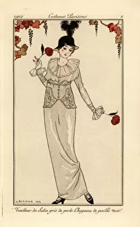 Ballets Collection: Woman in pearl-grey suit and black straw hat
