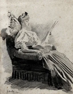Woman reading by Fortunino Matania Woman reading by Fortunino Matania