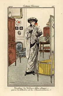 Broders Gallery: Woman in suit of white velvet decorated with otter