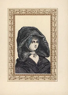 Woman in the Teresa coiffure with large hood over a bonnet Woman in the Teresa coiffure with large hood over a bonnet
