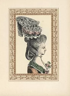 Ringlet Gallery: Woman in a Voltaire bonnet on a high hairstyle