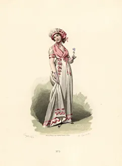 Woman in white dress, pink fichu and corsage Woman in white dress, pink fichu and corsage