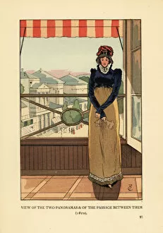 Whispering Gallery: Woman at window overlooking the Panoramas, Paris, 1810