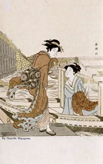 Images Dated 17th August 2018: Two Women by the riverside by Katsukawa Shuncho