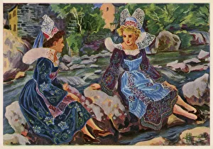 Two Women in traditional local costume - Pont-Aven, Brittany Two Women in traditional local costume - Pont-Aven, Brittany