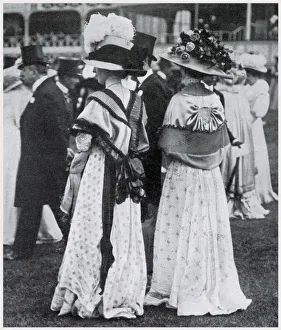 Women wearing elegant dresses for the Ascot. Date: June 1909 Women wearing elegant dresses for the Ascot. Date: June 1909