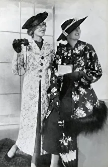 Women wearing floral design coats 1937 Women wearing floral design coats 1937
