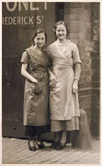 Two women workers at the factory gates, Derby Two women workers at the factory gates, Derby