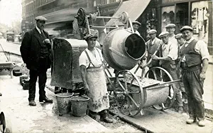 Workmen with Early Cement Mixer, Unknown Location, England Workmen with Early Cement Mixer, Unknown Location, England