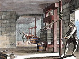 Colored Engraving History Prints: Workshop dedicated to handcrafting the paperboard. Pulping a