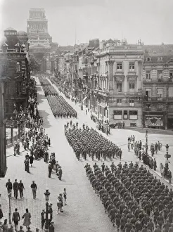 World War II Allied trrops march rue de Regence in Brussels World War II Allied trrops march rue de Regence in Brussels