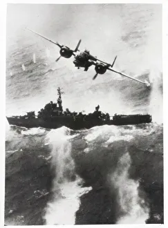 World War II B25 bomber attacks Japanese ship World War II B25 bomber attacks Japanese ship