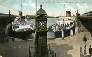 Vintage Railway Stations UK Prints: Wrap-around Railway Station & Harbour, Holyhead, Glamorgan