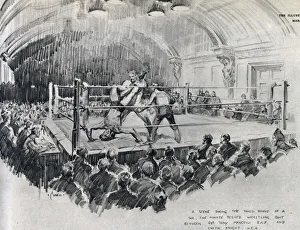 A wrestling bout in the ring at Rainbow Corner, the famous American Red Cross Club in A wrestling bout in the ring at Rainbow Corner, the famous American Red Cross Club in